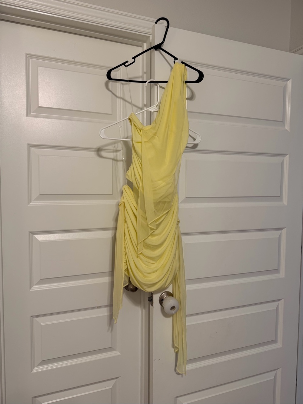 One-Shoulder Draped Skirt Set in Pale Yellow